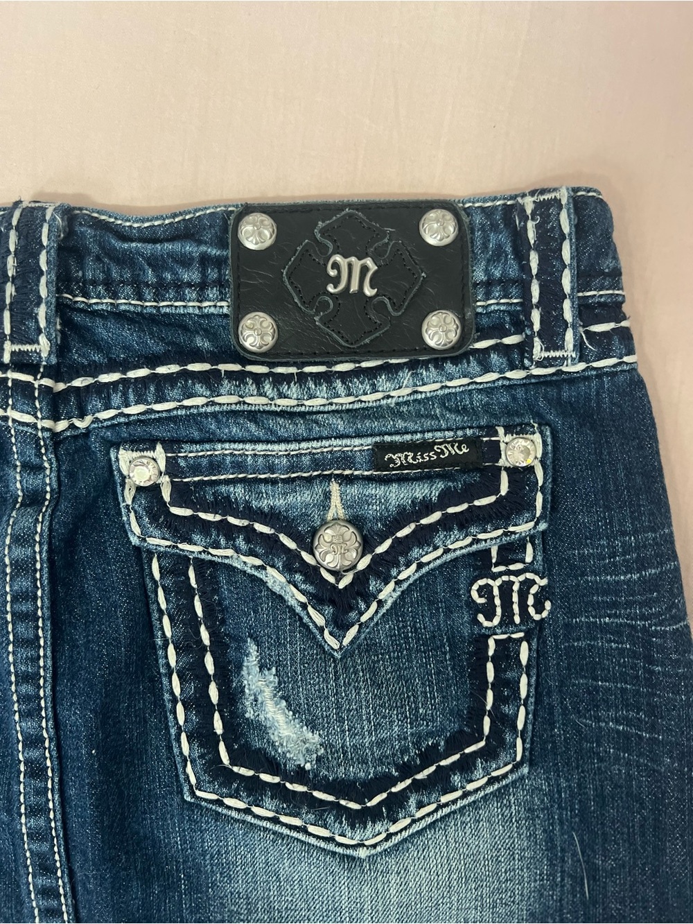 Miss Me Indigo Distressed Denim Mini Skirt - Picture 6 of 6